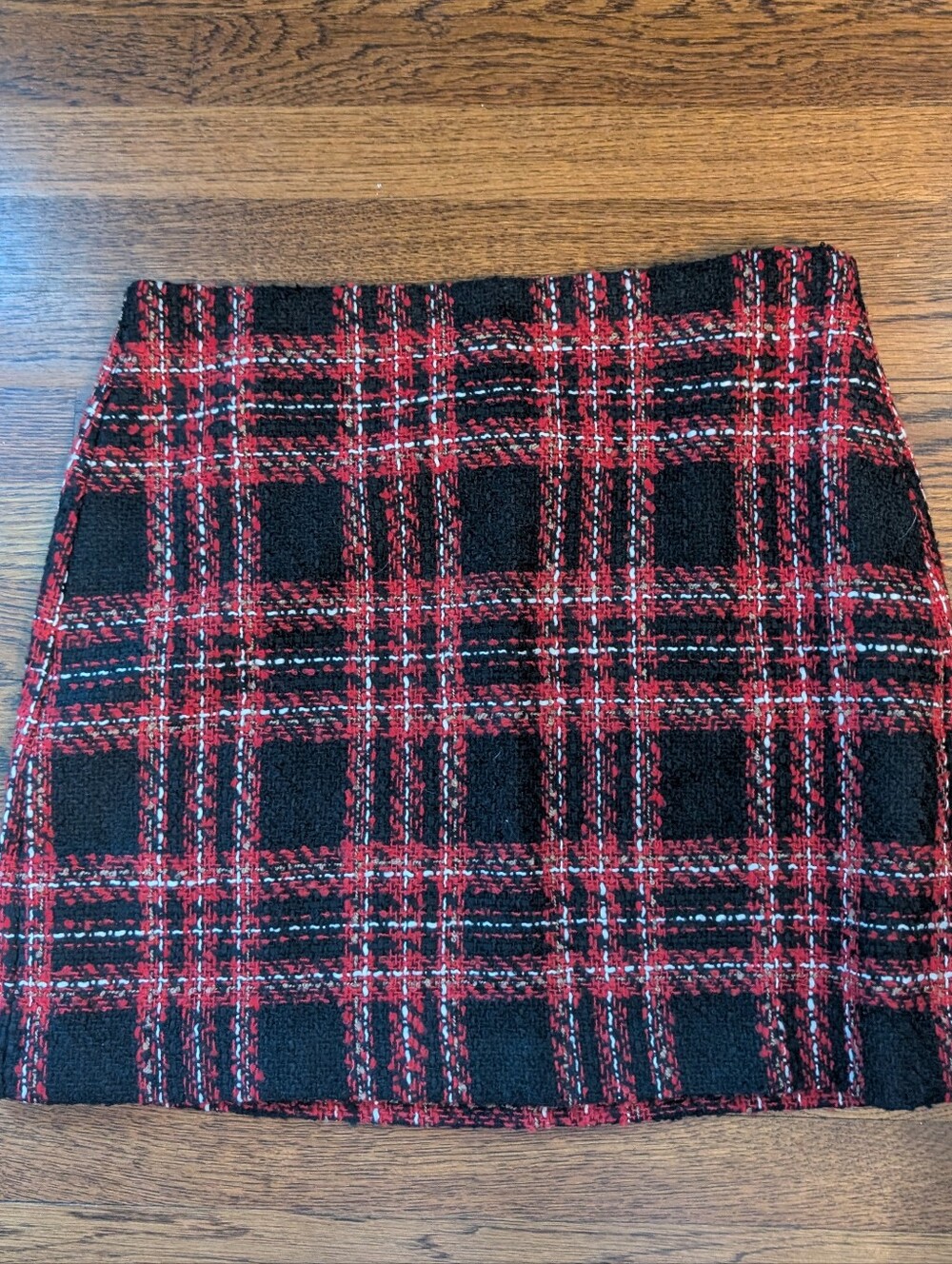 LOFT Black Tweed Mini Skirt with Red & White Detail